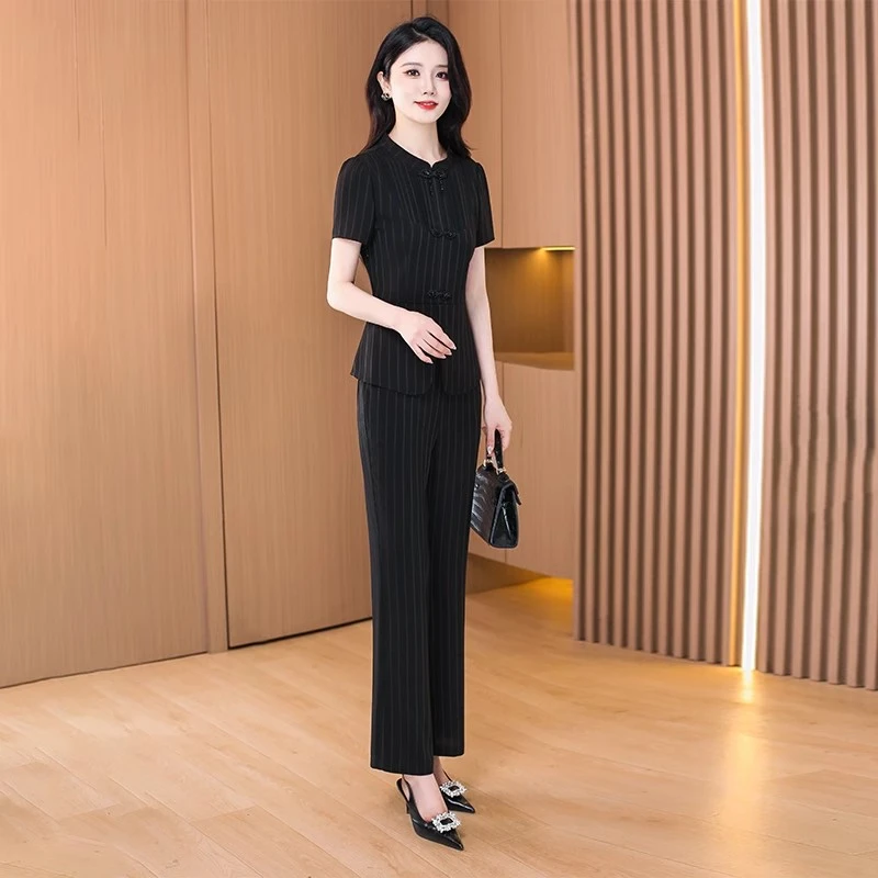 精致干练休闲气质时尚职业套装2025新款女夏季修身显瘦减龄妈妈装