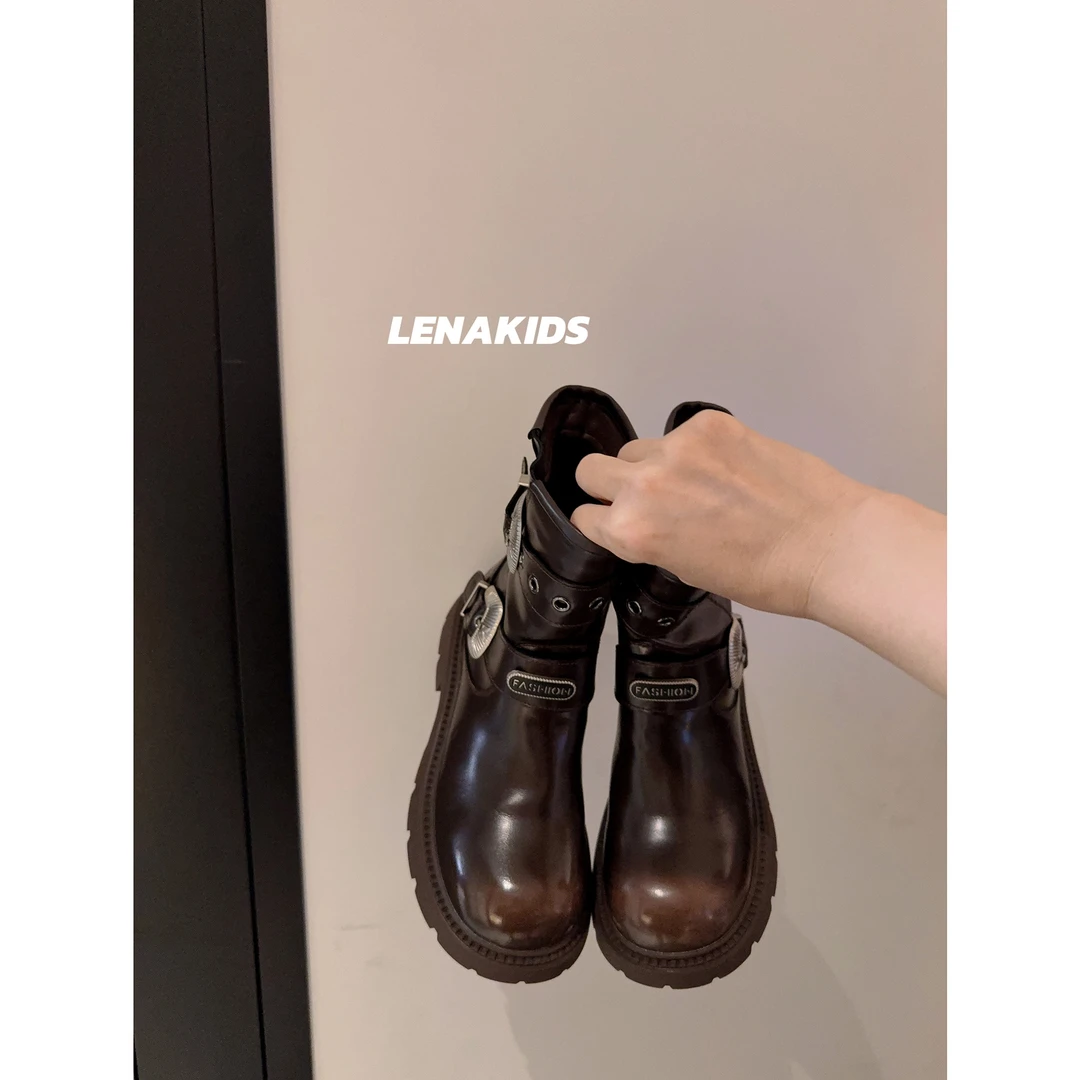 Lenakids【现货】重工百搭中筒靴加绒时髦洋气女宝中筒靴24101602