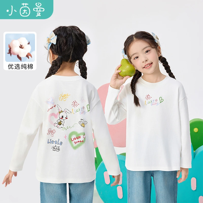 小茵曼女童纯棉T恤印花2025春中大童宽松休闲上衣打底衫G3851205