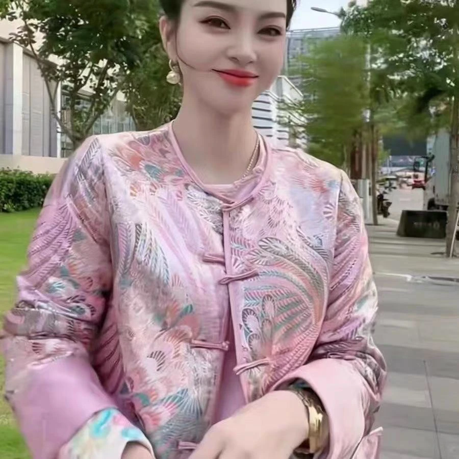 中式202526洋气百搭国风复古提花刺绣长袖气质上衣高端时尚外套