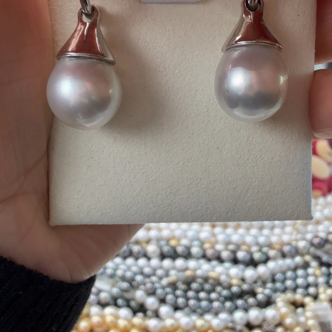 耳饰银S925镶嵌海水珍珠
