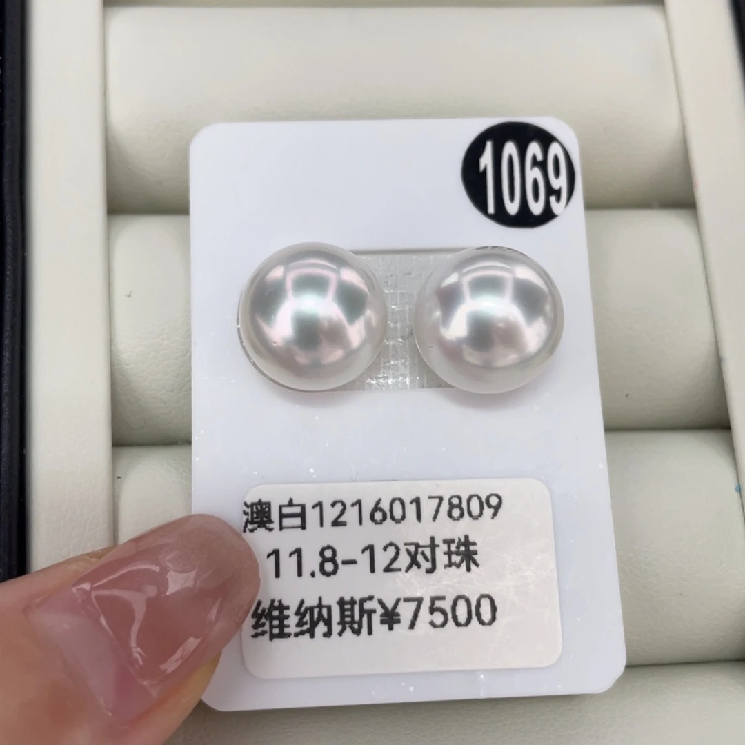 海水珍珠未镶嵌耳饰11.8-12海水澳白珍珠