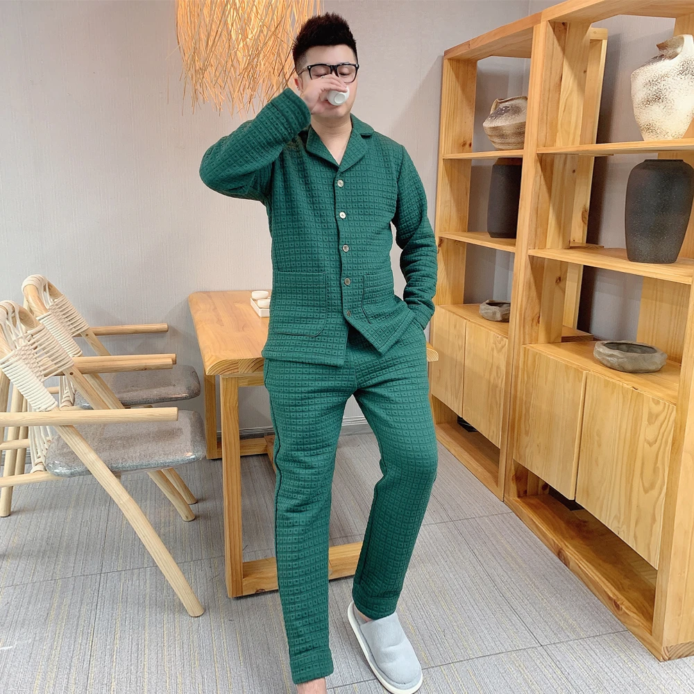 2025春季新款高品质绿色睡衣套装柔软舒适休闲青年可外穿家居服男