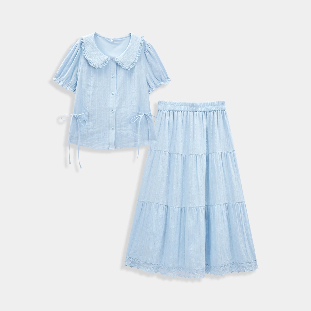 IEF/爱依服【微胖】大码女装2025夏季新款淑女风上下套裙流光风