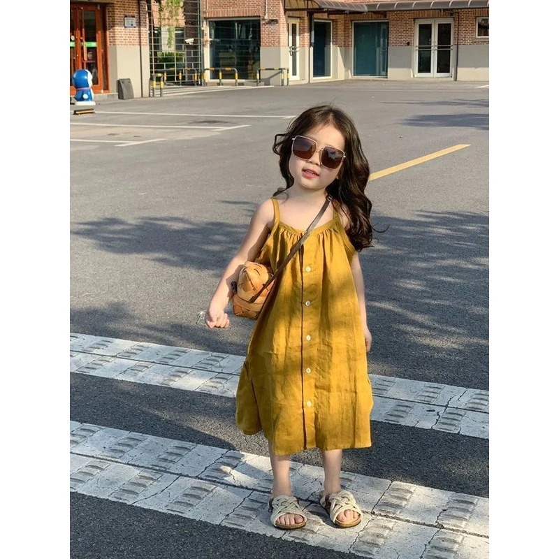 戴维贝拉【断码】韩系童装2025夏季新款女童度假风吊带裙儿童裙子女