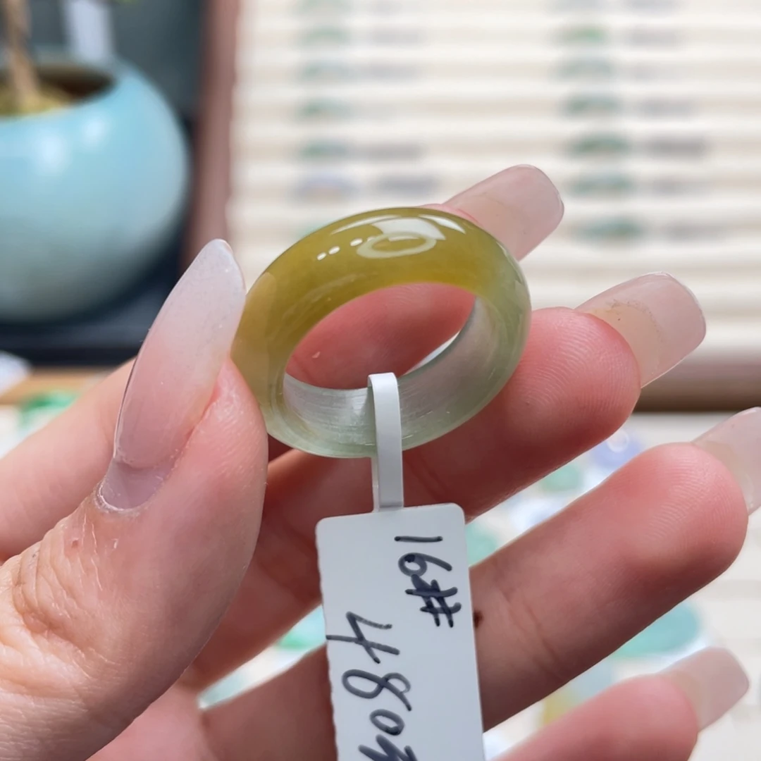 翡翠未镶嵌戒圈a46港圈16冰胶黄加绿