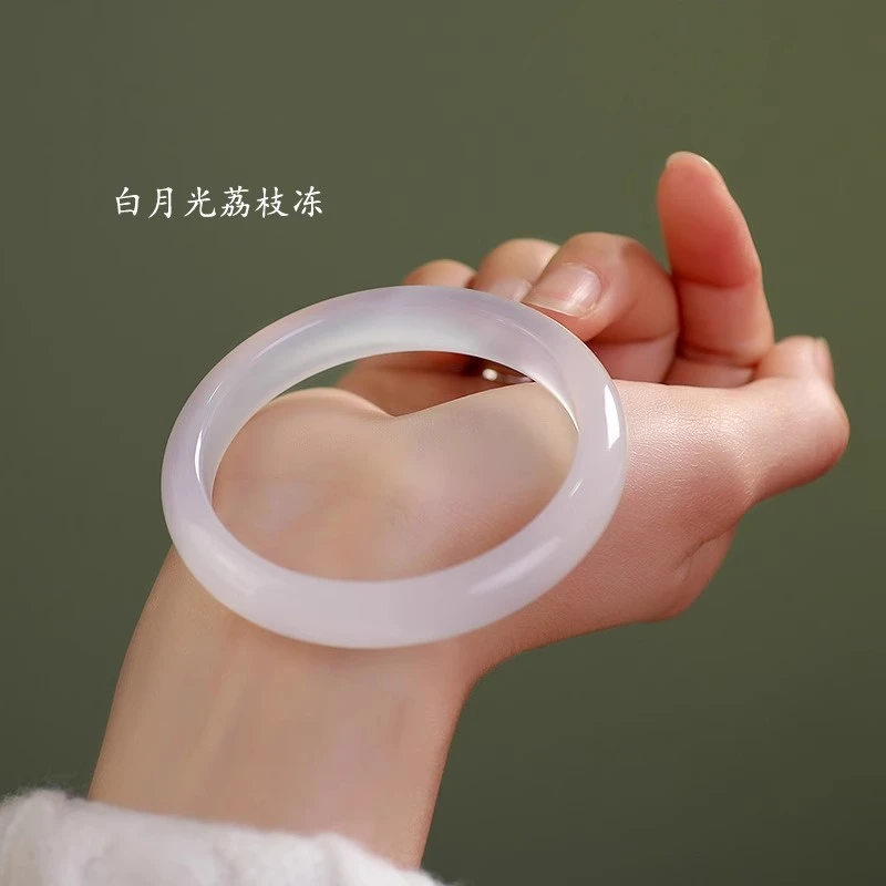 白月光荔枝冻正品玛瑙手镯女天然白冰玉髓镯子冰透高冰多样性发一