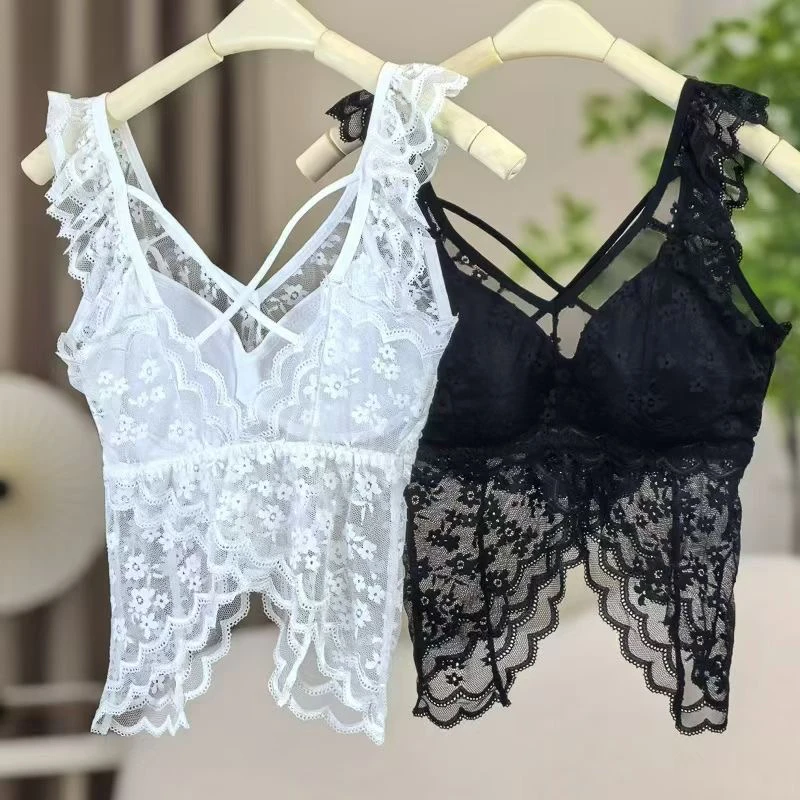 法式气质蕾丝吊带背心女西装内搭带胸垫性感美背内衣文胸一体外穿