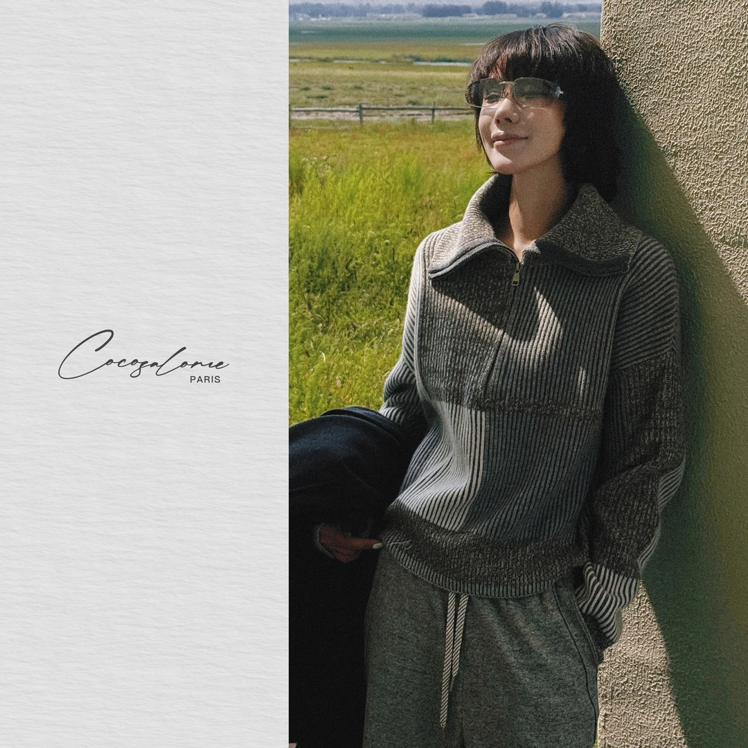 韩彬彬"灰色动态"澳洲绵羊毛恒温呼吸感面料半拉链拼接毛衣2136-6