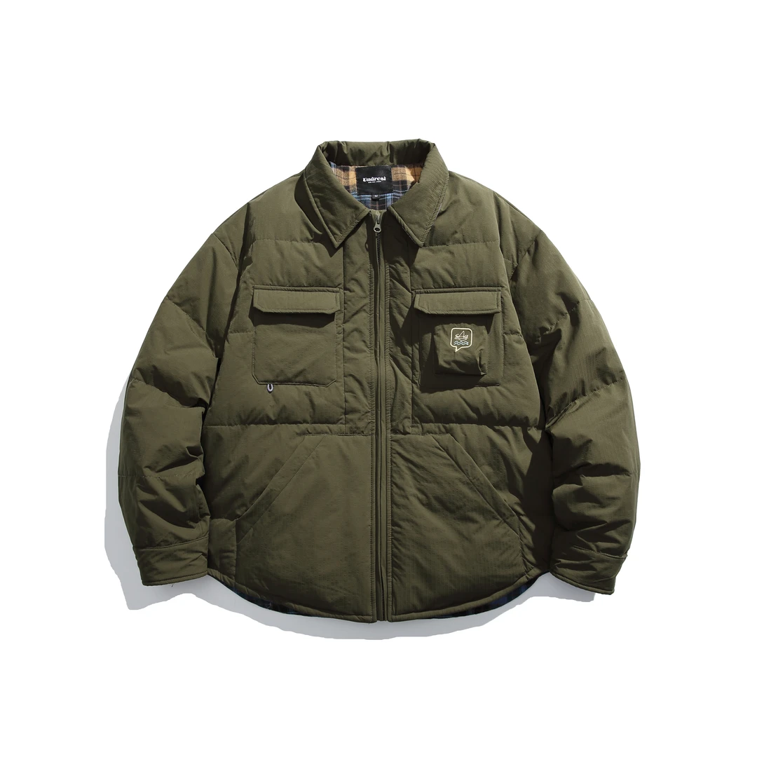 冬季纯色男士轻薄翻领羽绒服复古日系工装90白鸭绒保暖休闲情侣