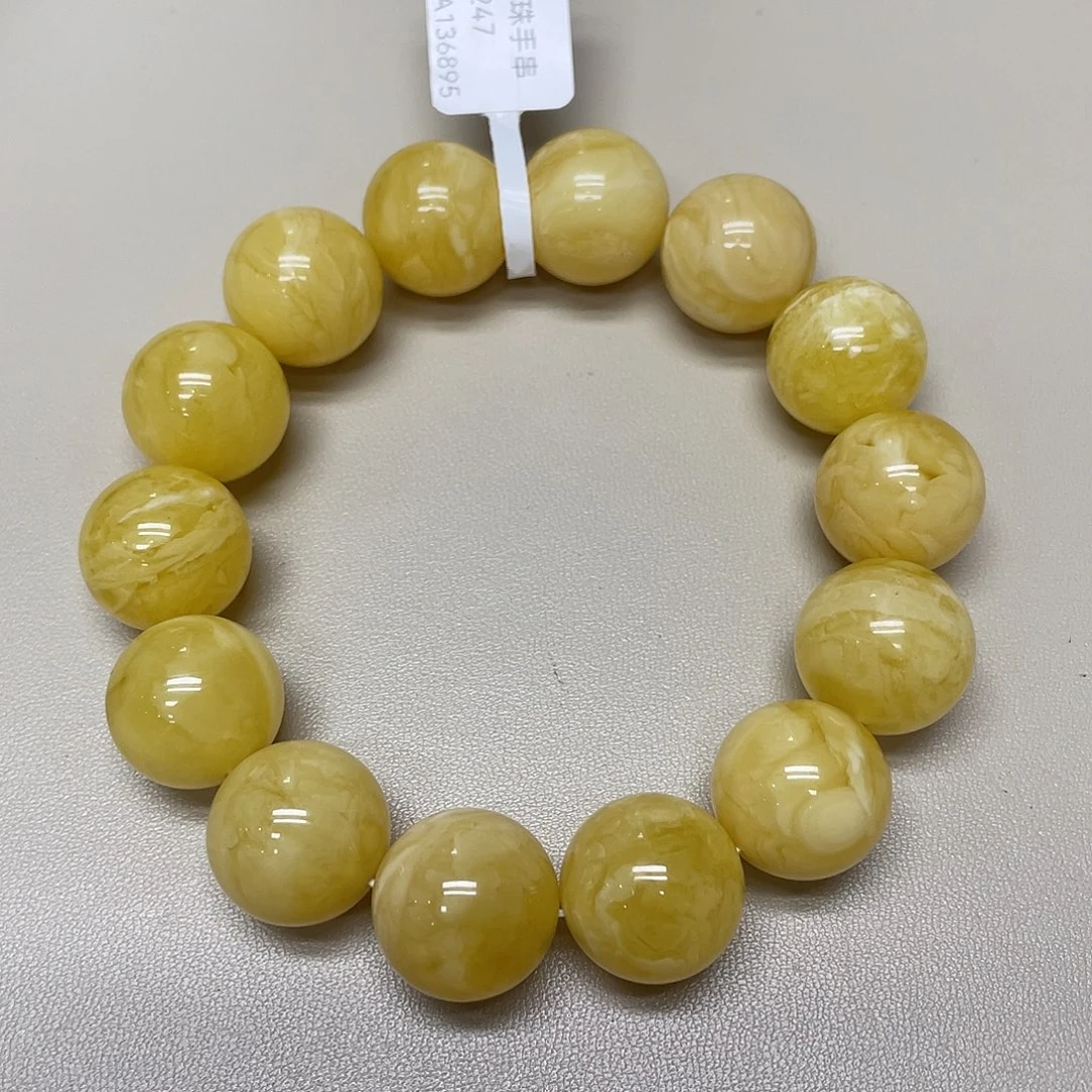 琥珀未镶嵌手串蜜蜡妖花圆珠手串33.2g