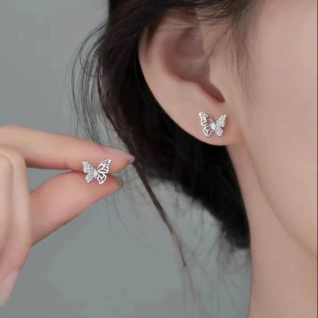 足银耳饰 足银耳饰 足银990蝴蝶耳钉高级感气质温柔百搭