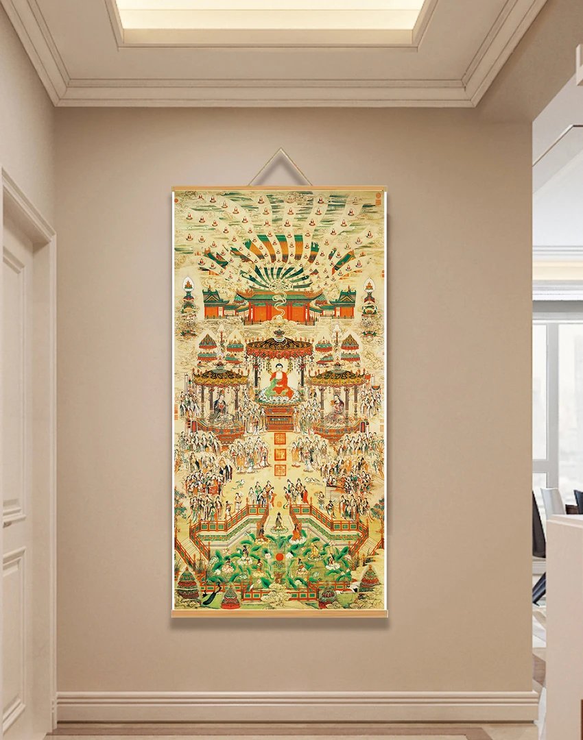 [128极乐世界]60x120cm现代简约挂轴装饰画办公室家居装饰画