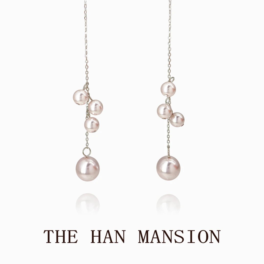 925银仿珍珠耳饰 曼塔玫瑰紫珠葡萄流苏耳线灵动活泼长款经典简约