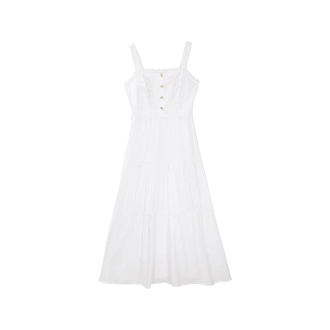 【粉丝福利】鹿向南「白烨林」白月光吊带连衣裙女夏收腰裙QYM002532