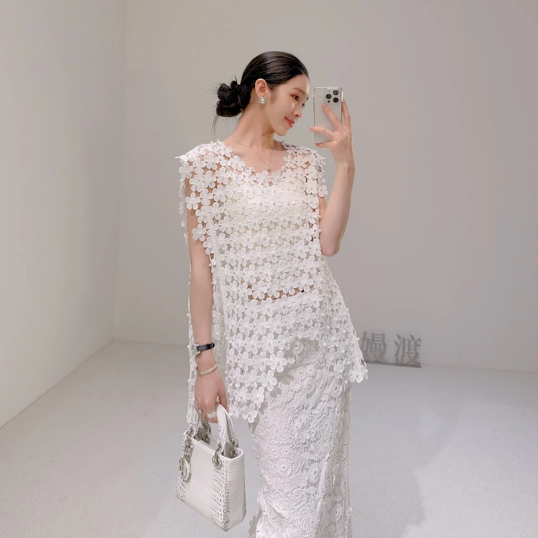 嫚渡2025春夏新款女装时尚纯色无袖背心宽松显瘦镂空均码上衣女