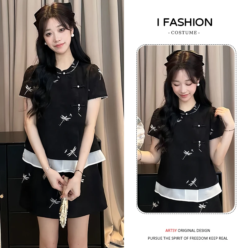 时尚小香风套装女2025年夏季新款小众甜美宽松显瘦上衣短裙两件套