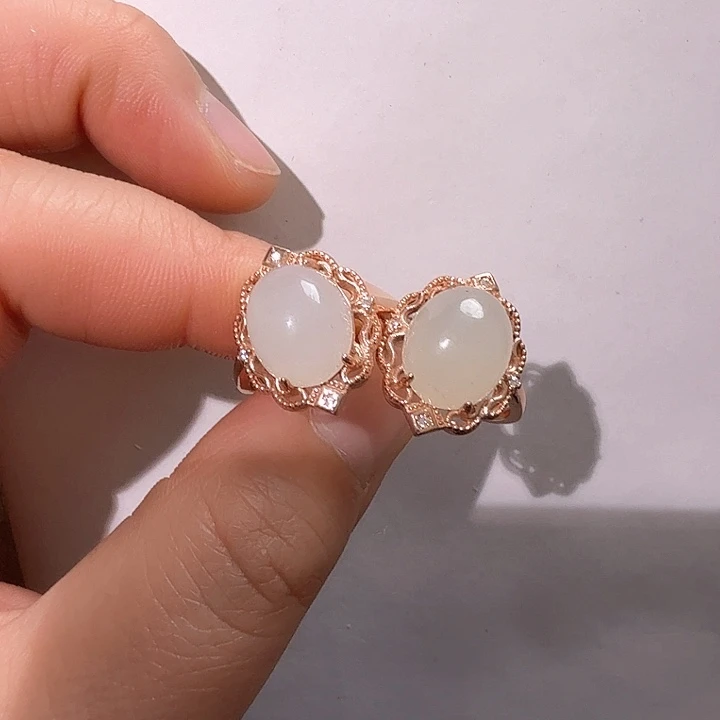 和田玉戒指银S925镀金镶嵌