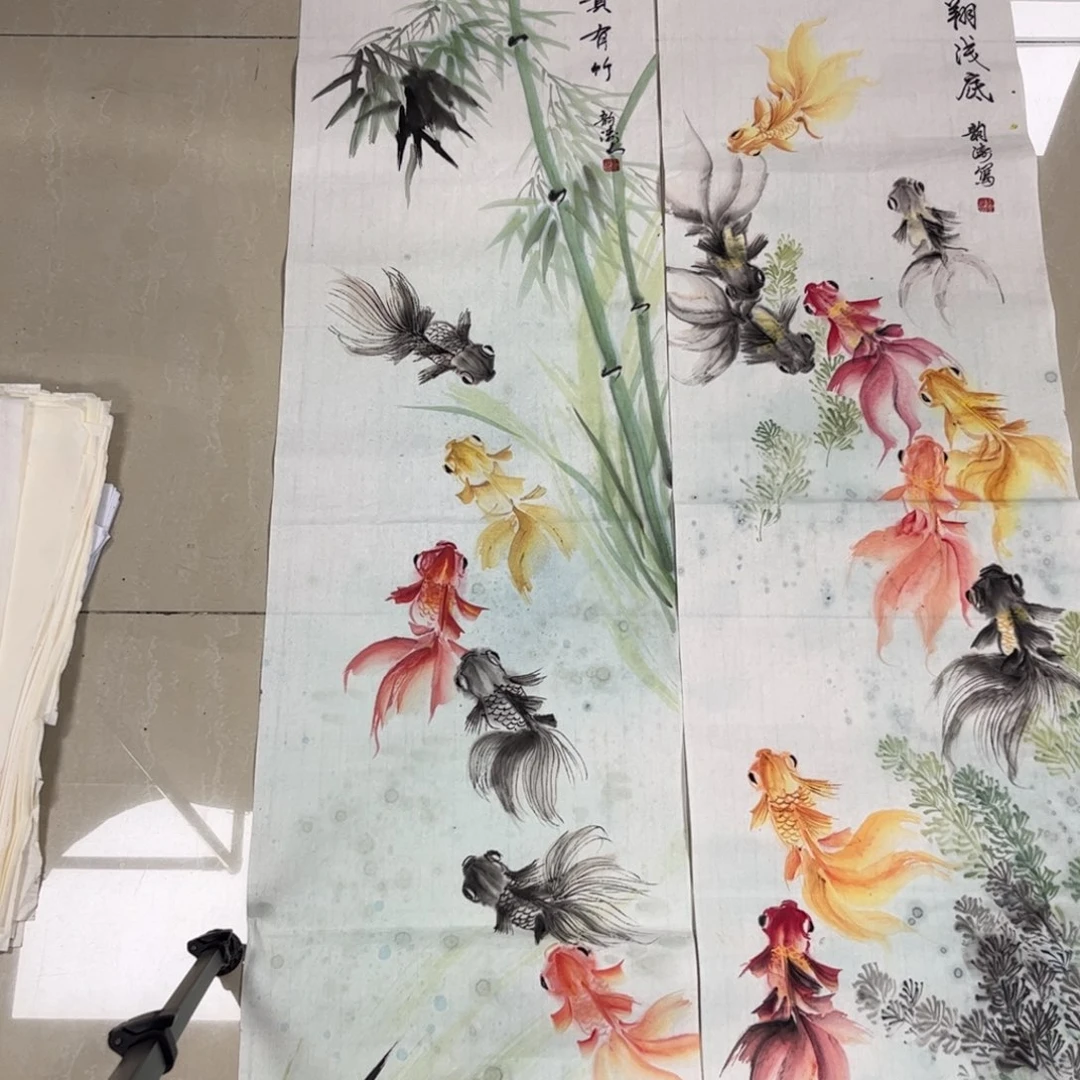 梵***思国画龚韵涛老师四尺对开花鸟琪2