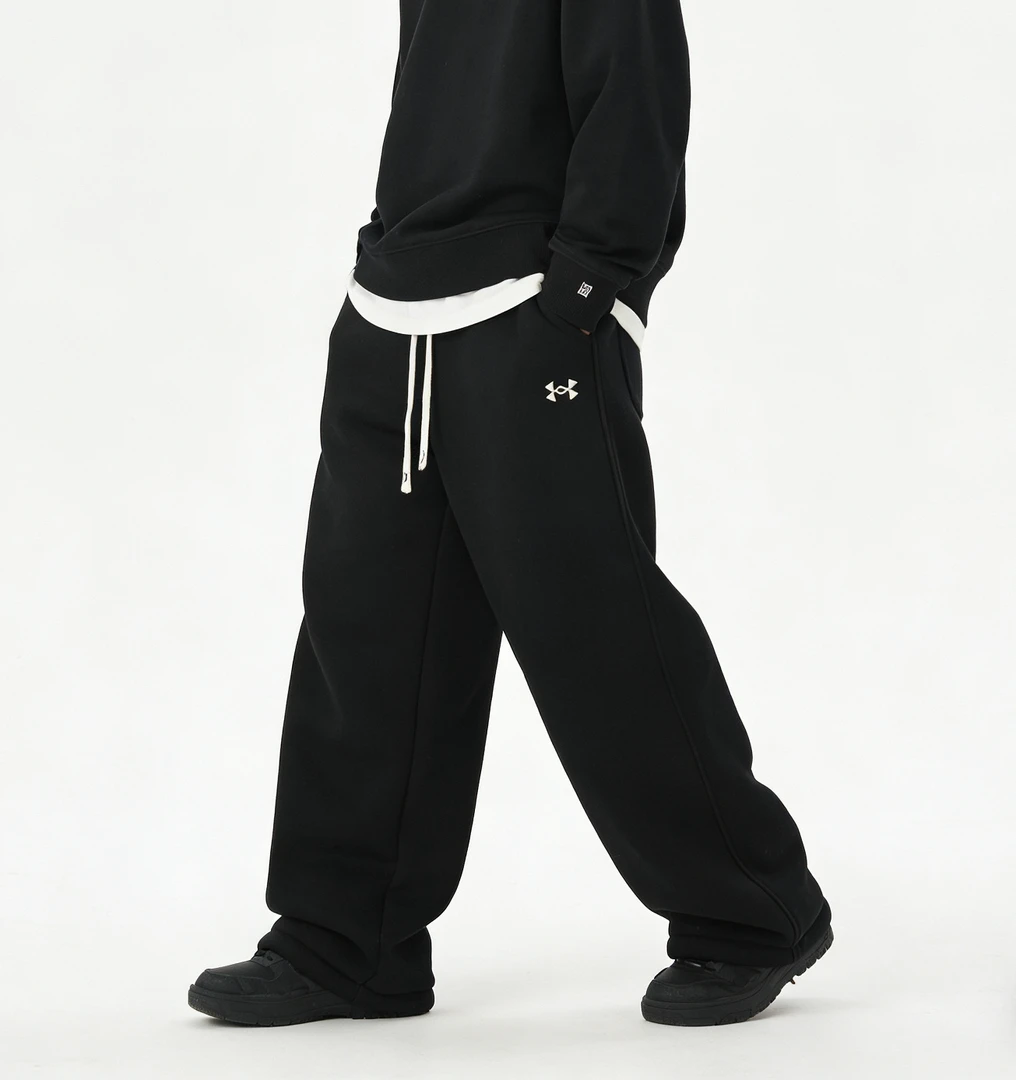 小花刺绣特厚休闲裤黑色2096