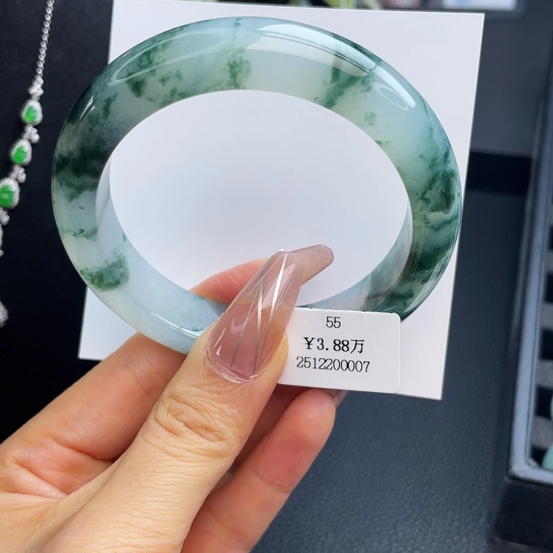 翡翠未镶嵌手镯55圈冰飘花手镯