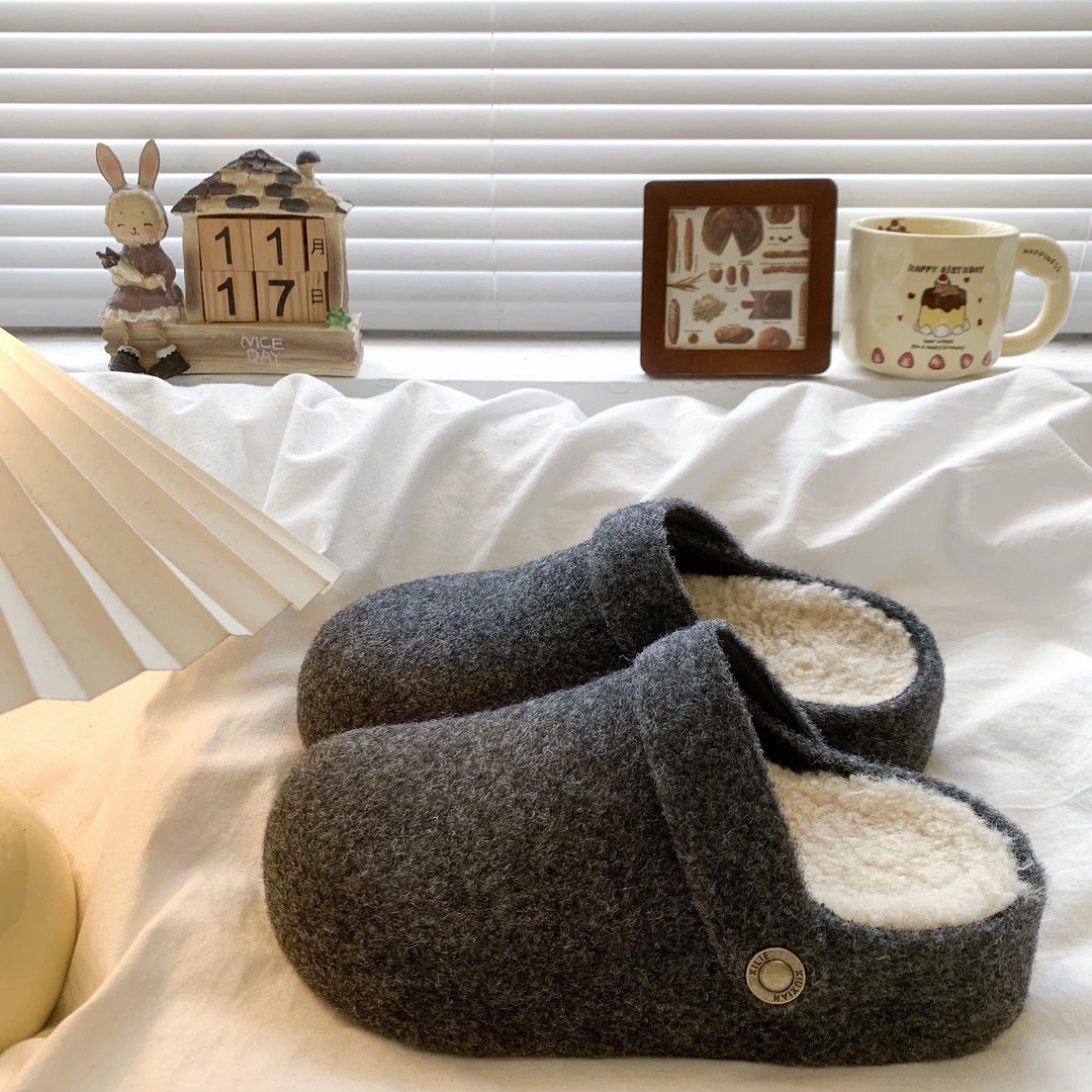 内增高厚底两穿加绒包头半拖鞋女外穿2025新款秋冬勃肯鞋毛毛棉拖