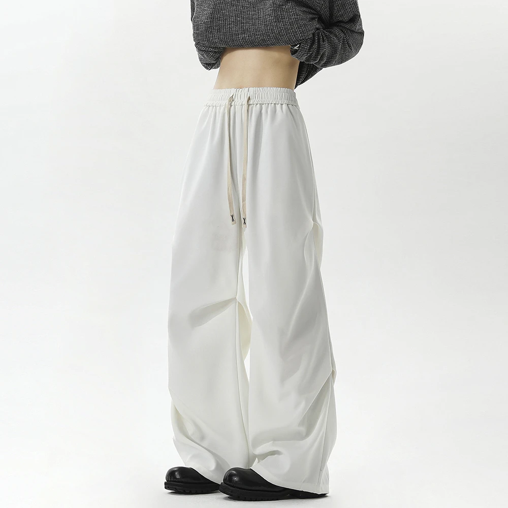 春夏新款百搭潮流休闲裤男捏宽松褶休纯色裤子抽绳欧若风长裤