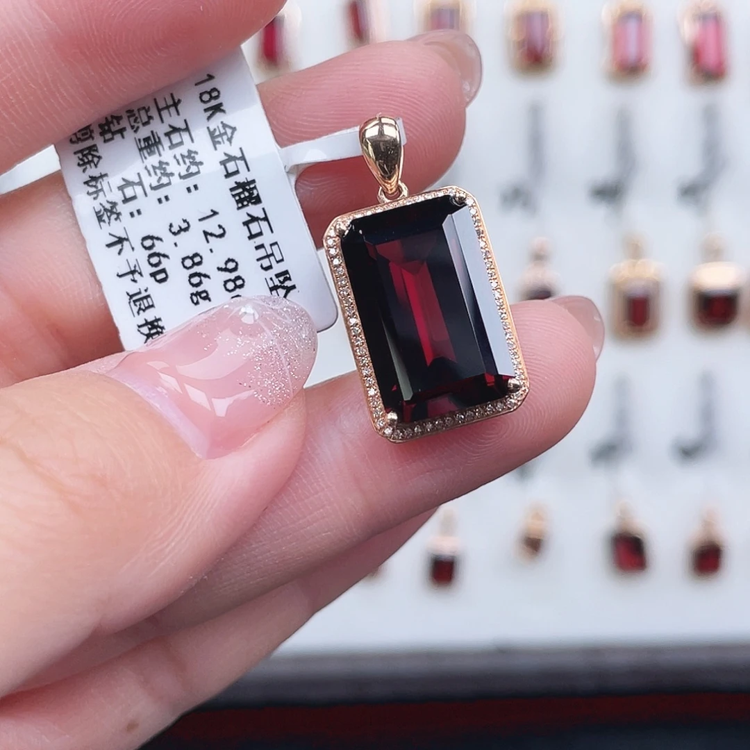 吊坠(不含链)石榴石18K金镶嵌