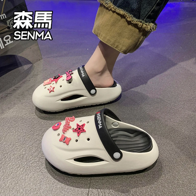 SENMA/森马厚底洞洞鞋女款2025新款夏季外穿防滑拖鞋两穿沙滩凉鞋