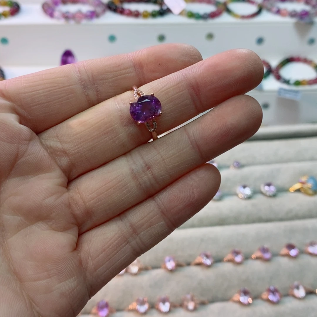 戒指银S925镶嵌碧玺多样性发其一