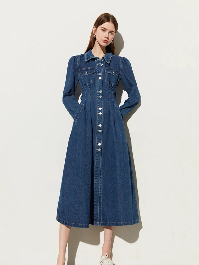 【8039】小#设计感褶皱时尚翻领连衣裙