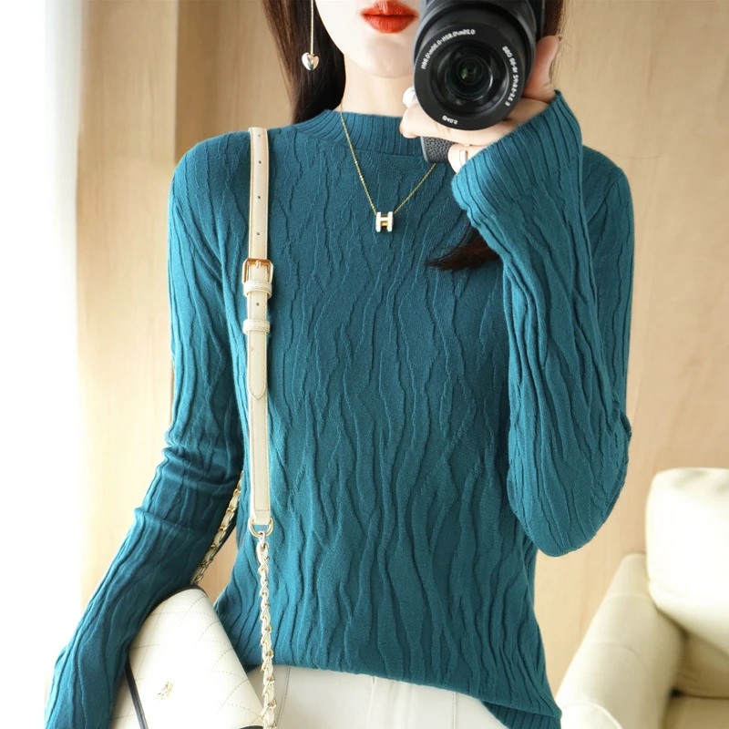 乱坑长袖洋气百搭修身秋冬纯色A282