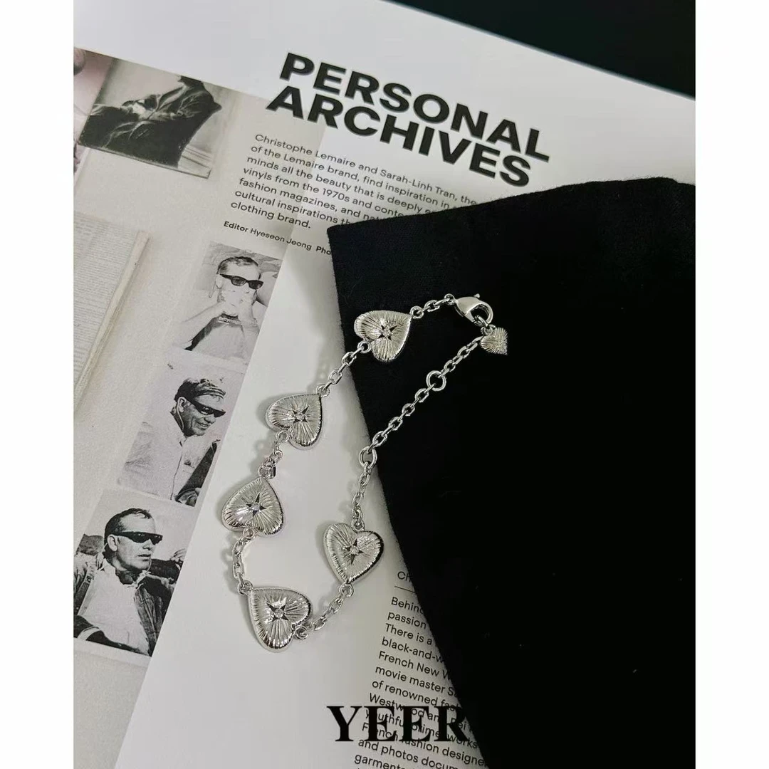 925银手链 YEER 小众复古精致手工拉丝十字钻爱心手链 925银