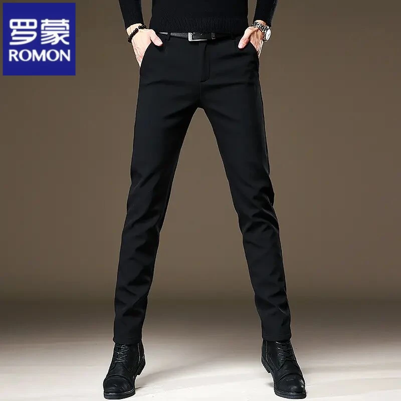 罗蒙高端韩版西裤男高级感垂感商务秋冬新款修身裤子弹力休闲裤男
