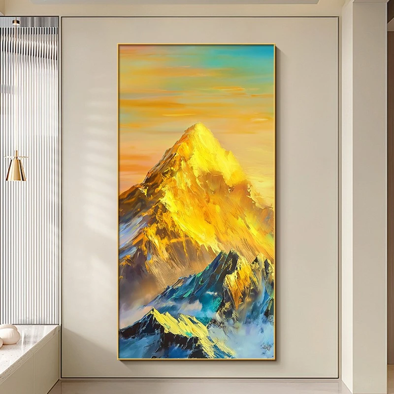 日照金山玄关装饰画现代简约入户迎门墙挂画肌理感靠山图走廊壁画