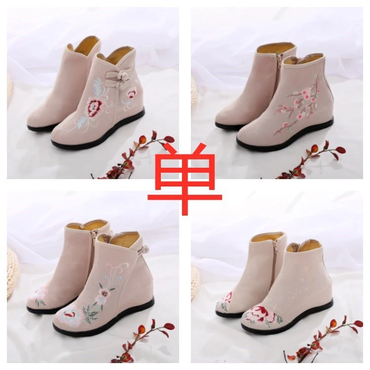 秋冬新品民族风绣花鞋内增高绣花女靴6-厘米古风汉服靴单里爆款