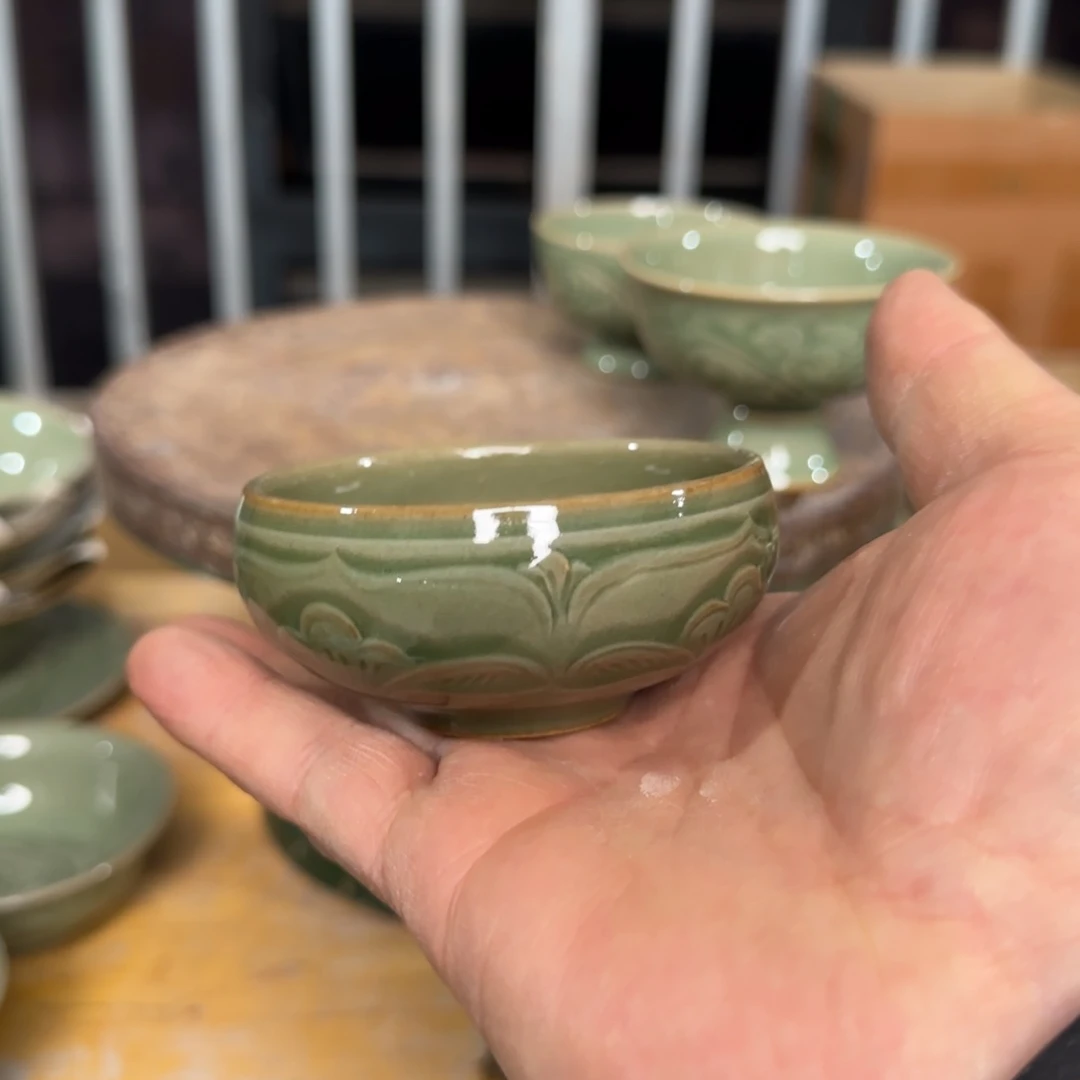 瓷片耀州窑手工主人杯瑕疵不退换