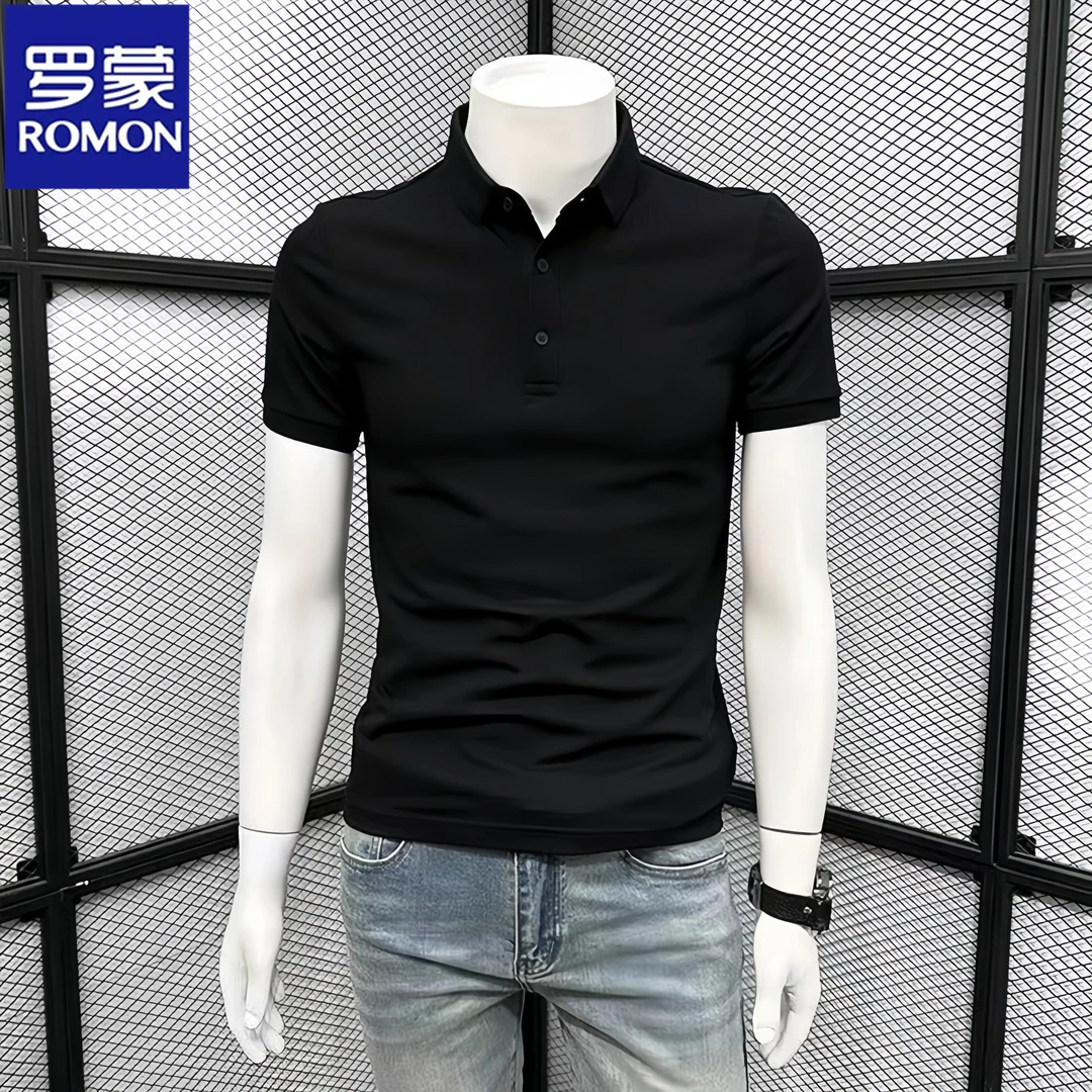 Romon/罗蒙潮牌高档男士冰丝polo衫短袖夏季薄款t恤透气翻领上衣