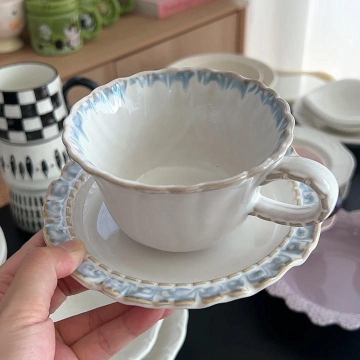 陶瓷无盖款烟蓝色陶瓷咖啡杯碟