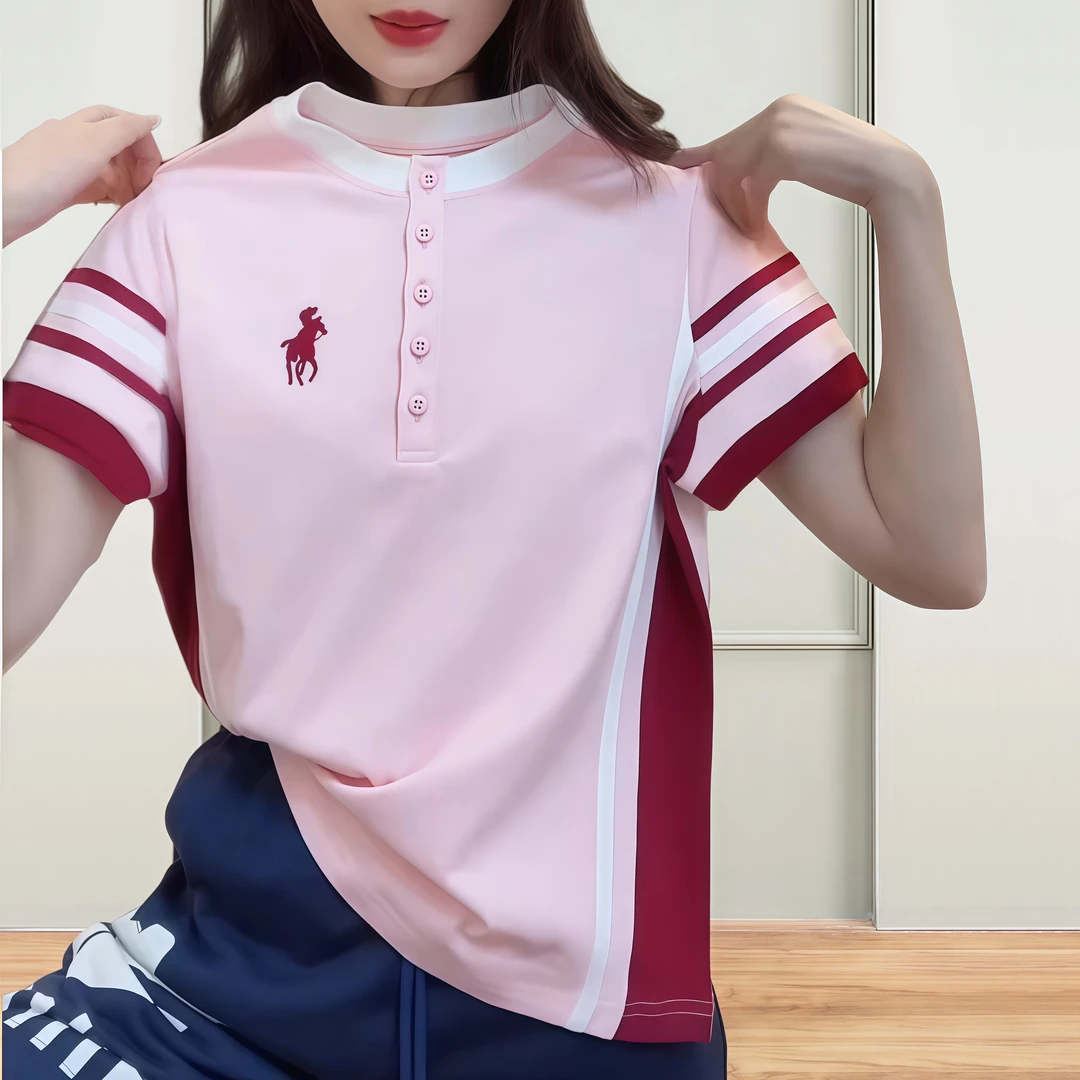 纯棉韩系小马刺绣圆领正肩开襟短袖T恤女夏新款甜美可爱风格衣服