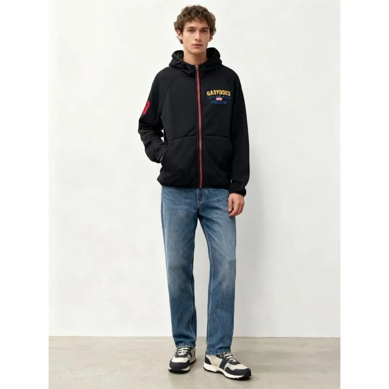 加绒加厚开衫卫衣秋冬男士连帽刺绣保暖休闲夹克外套潮 2386