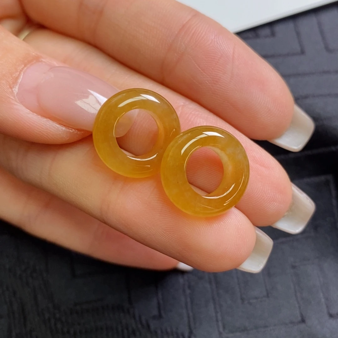 翡翠未镶嵌耳饰高冰蜜糖满色黄翡轮胎圈