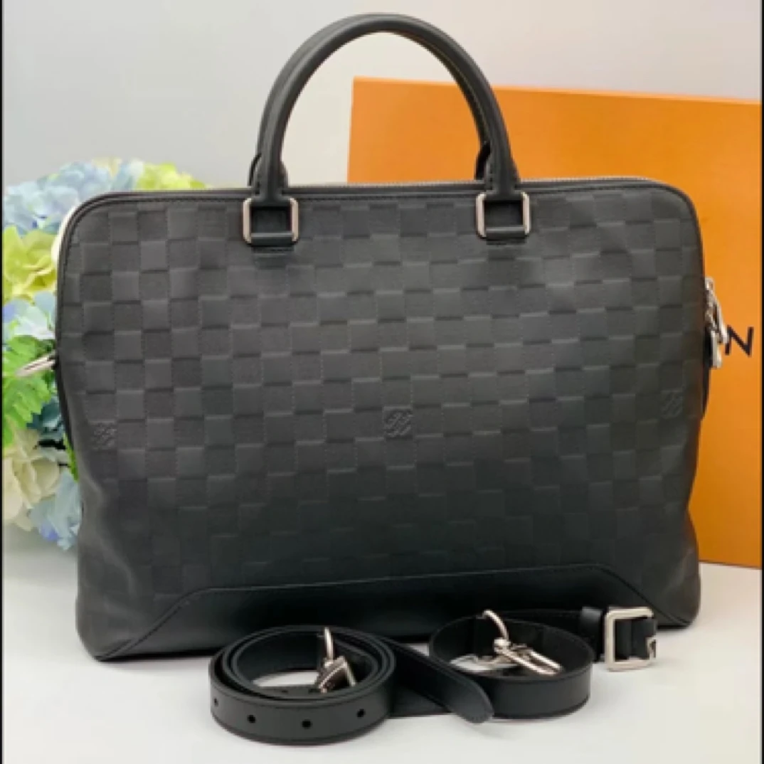 95新 LouisVuitton/路易威登 LV黑色压纹棋盘格公文包25070096-03