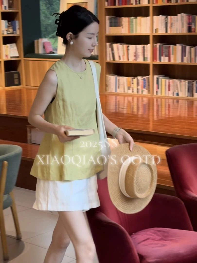 【小乔定制】夏季通勤小清新100亚麻无袖背心小众高级感上衣
