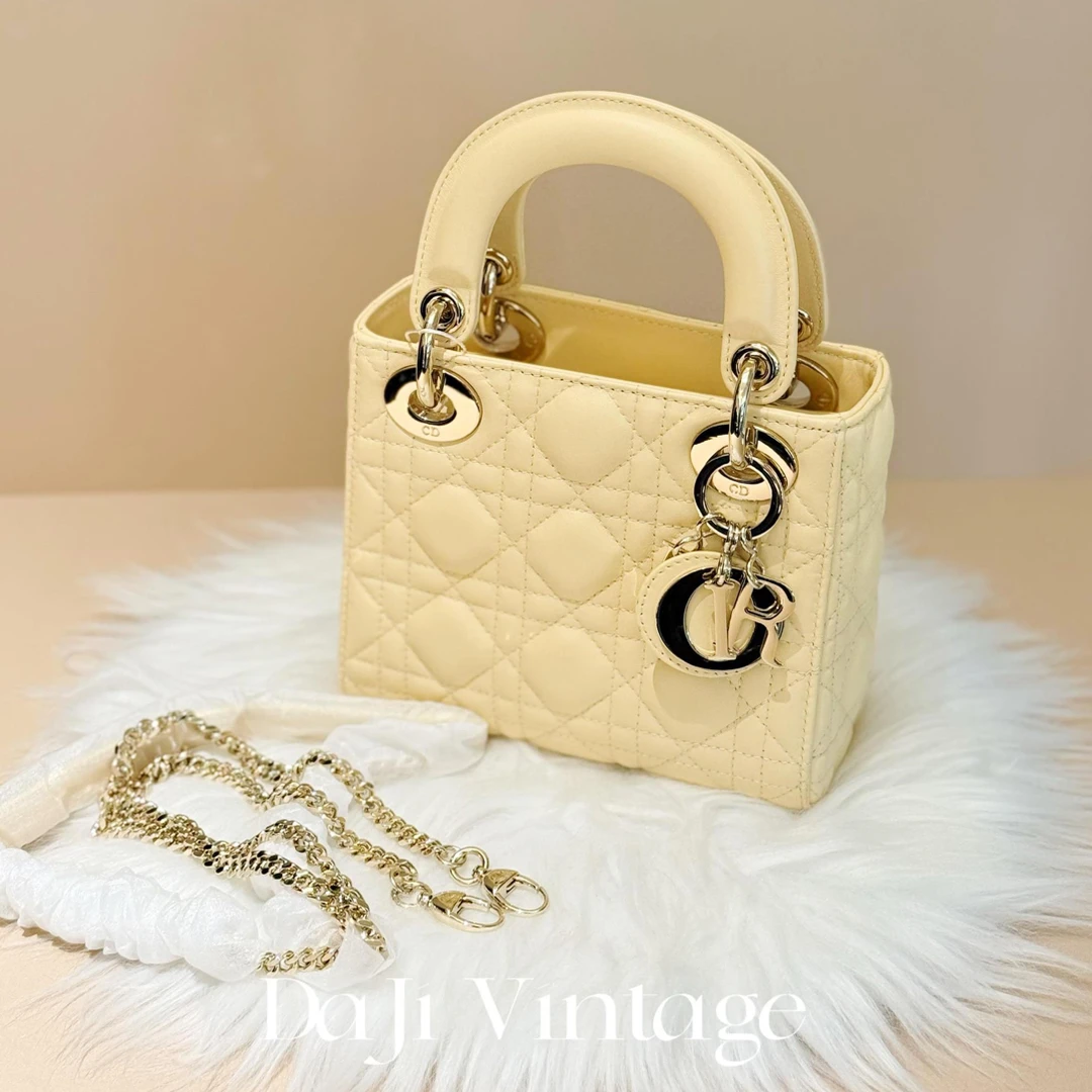 99新 DIOR/迪奥 大吉三/Dior迪奥小鸡黄三格mini戴妃斜挎包