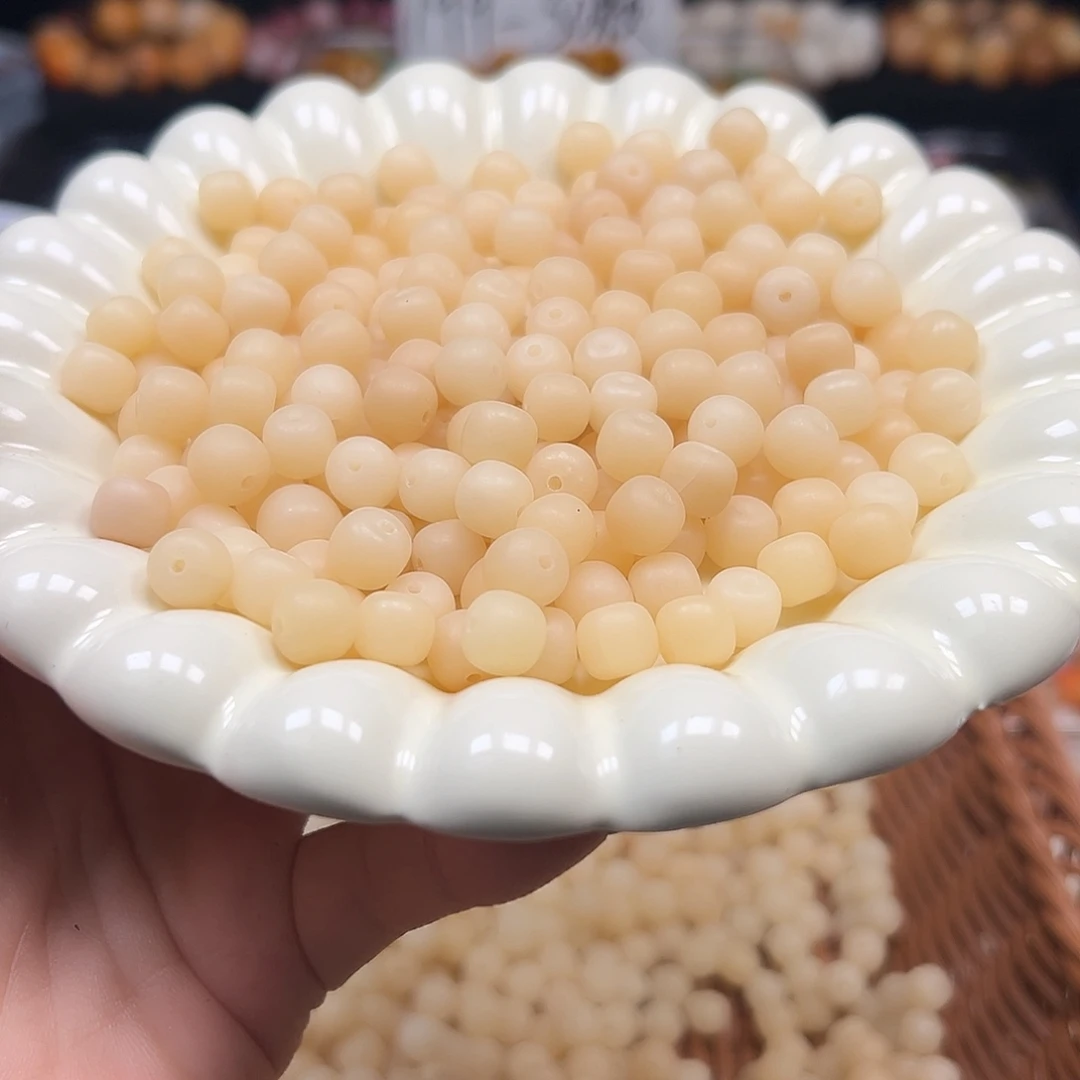 菩提根/象牙果手串微瑕8干磨奶黄桶200颗有裂