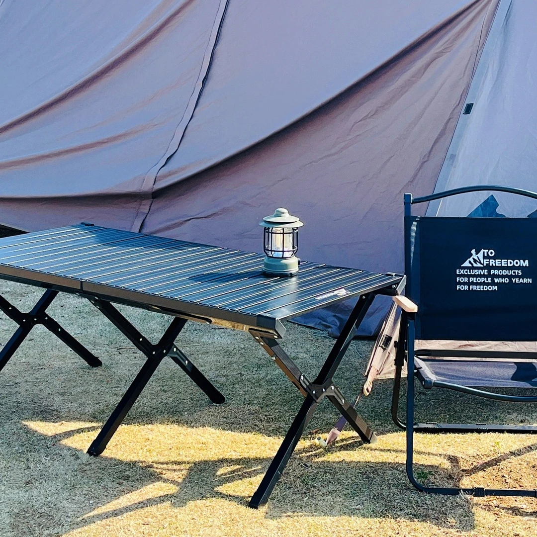 [大号桌椅套装} 嵌入式铝合金滑轨桌户外露营野炊碳钢克米特椅