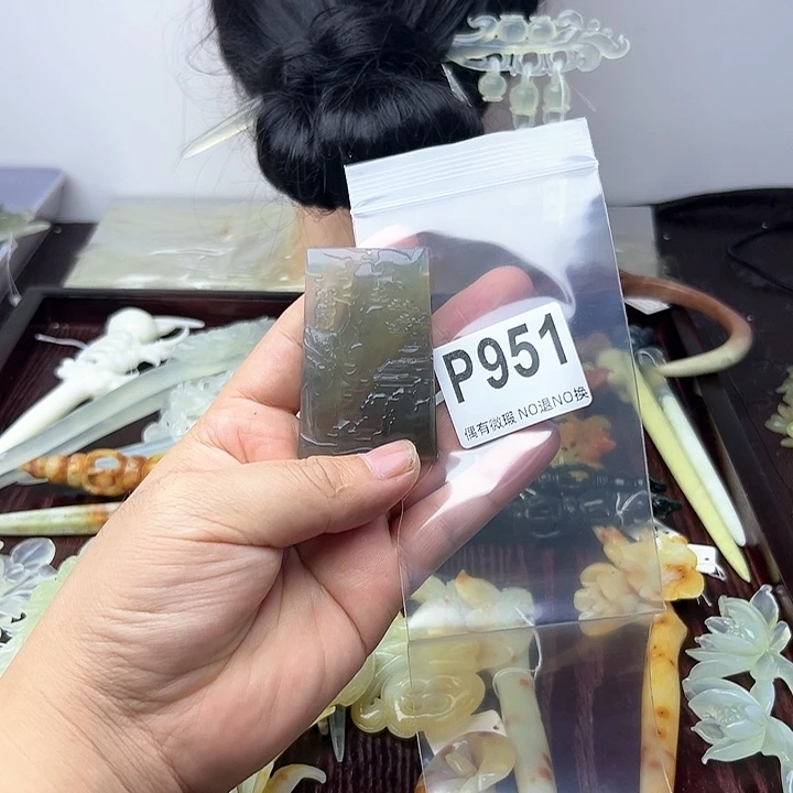 蛇纹石玉发饰合金小****肉