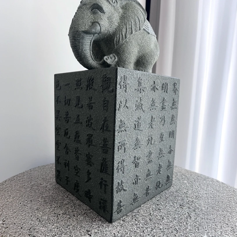 尚古石刻 福建罗源青石柱础工艺品立体手工刻字心经底座茶室办公