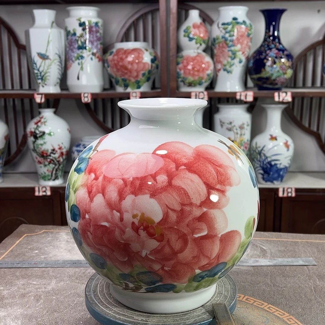 摆件陶景德镇陶瓷石红牡花